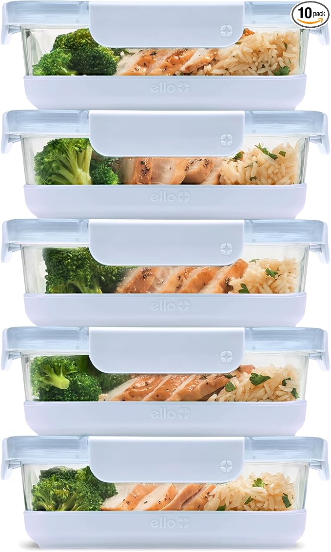 Ello Duraglass 3.4 Cup Meal Prep Sets 10Pc, 5 Pack Set- Glass Food Storage