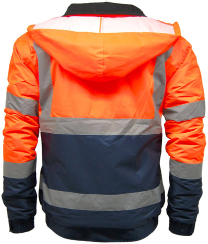 High Visibility Safety Security Reflective Protective Waterproof Workwear Bomber Jacket Fluorescent (L, Yellow/Navy)