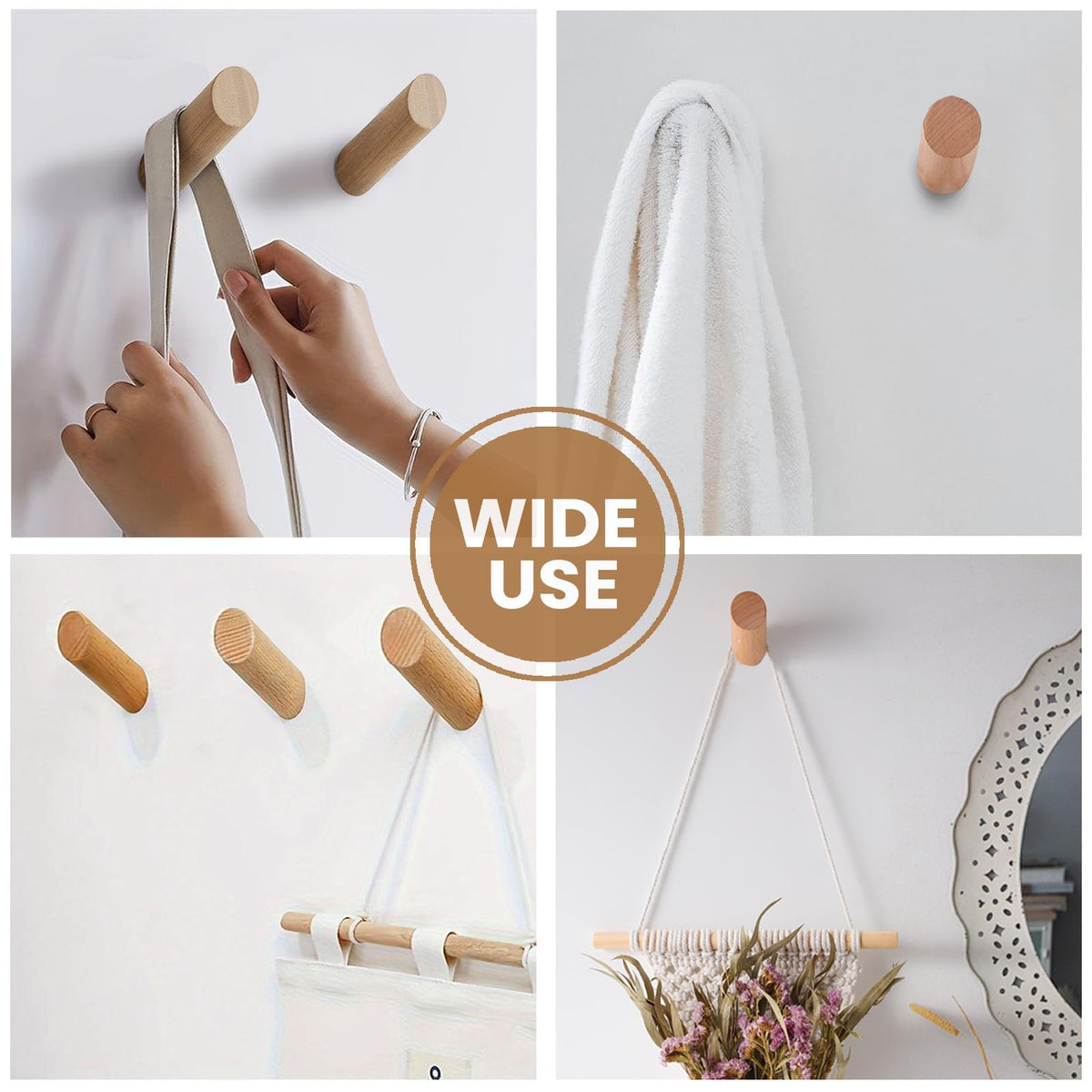 evory 6 Natural Wood Hooks for Wall, Rustic Wooden Coat Hooks Wall Mount, Hat Hooks for Wall, Decorative Coat Rack Hangers, Heavy Duty Coat Hanger Hooks for Hanging Bags,Towels,Purse(Beech Wood)