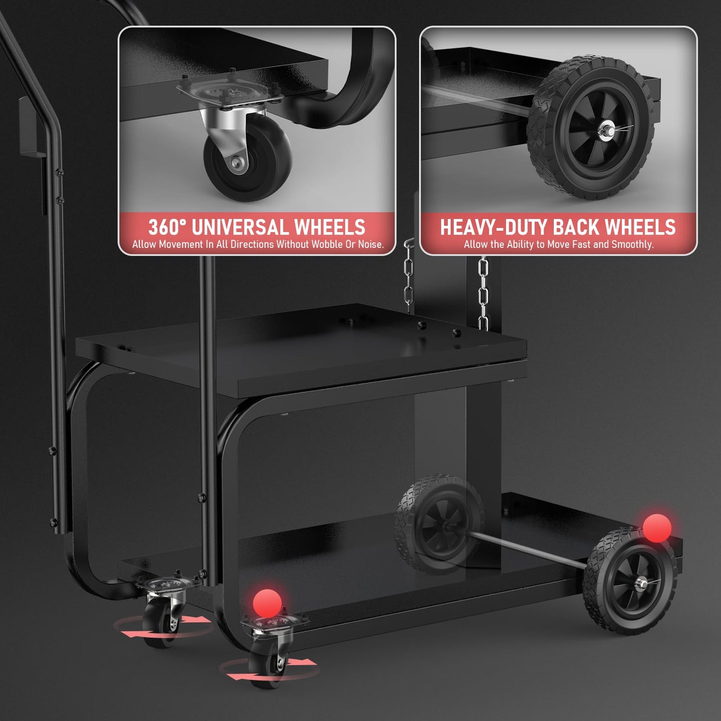 YESWELDER Low Profile Heavy Duty Welding Cart for MIG Welder TIG Welder and Plasma Cutter, Larger Running Gear with Cylinder Rack & Storage Safety Chains,360° Swivel Wheels Welding Trolley