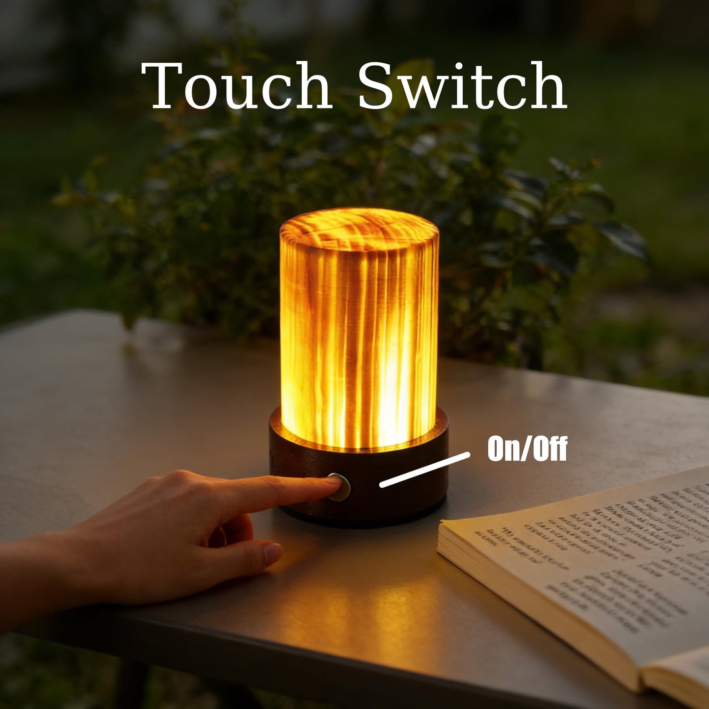 mofilaya LED Night Light Wood -100% Handmade Cordless Lamp Rechargeable USB Battery Operated,Warm Mood Light,Small Touch Night Light for Bedroom,Travel,Living Room,Dormitory