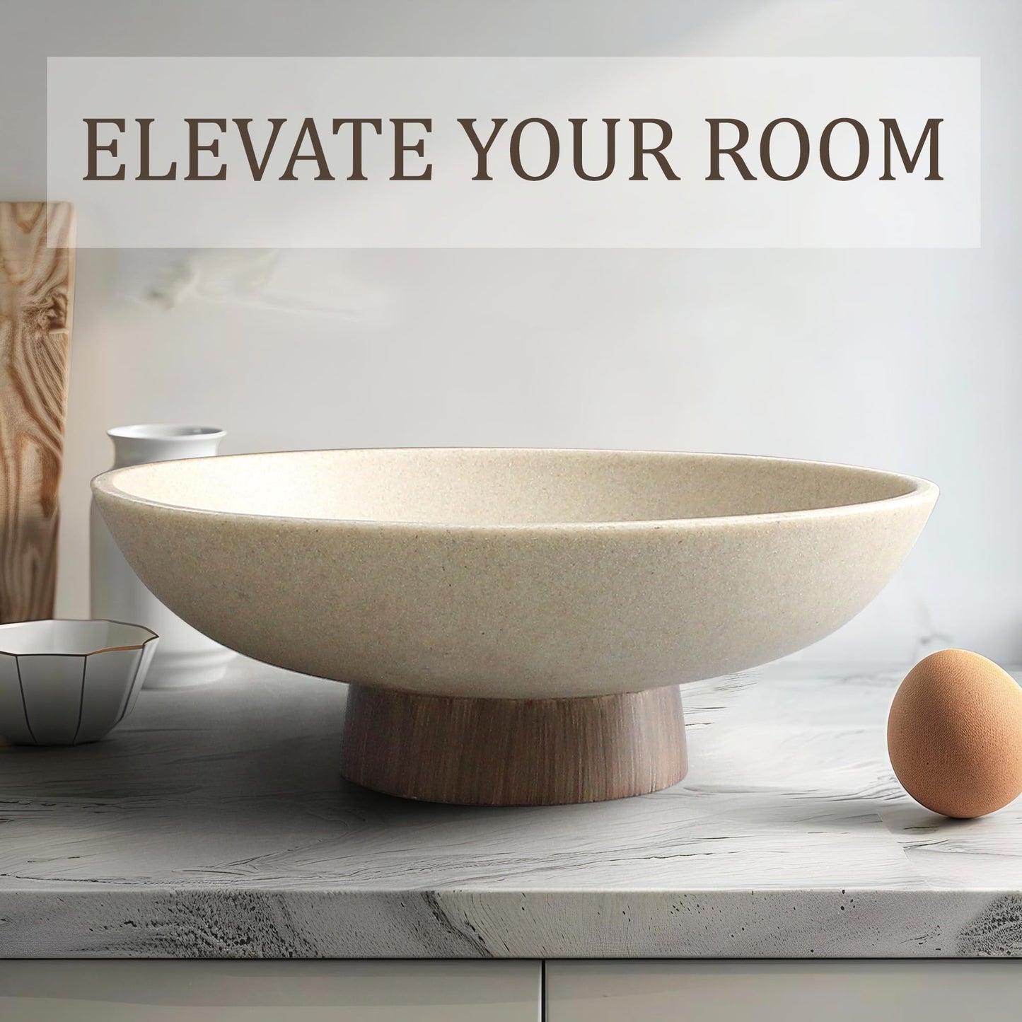 LIN CHUAN Modern Resin Pedestal Bowl – Large Fruit Bowl for Kitchen Counter, Catch All Bowl for Entryway Table, Stylish Key Bowl & Dining Centerpiece, Brown