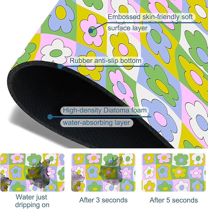 Cute Flowers Sink Splash Guard Retro Floral Faucet Absorbing Mat Fast Drying