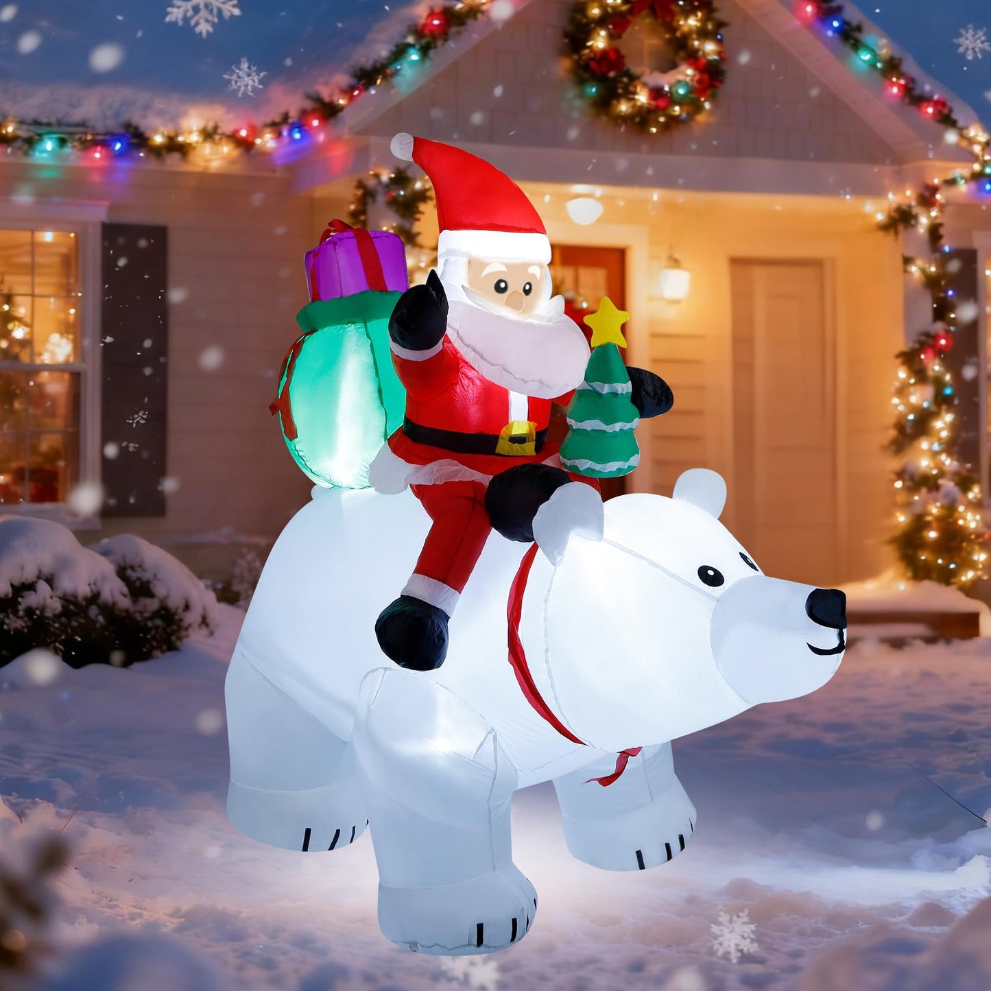 DR.DUDU 6 Ft Christmas Inflatable Santa Claus with Polar Bear and Christmas Tree, Build-in LED Lights Blow up Xmas Inflatables Decoration for Yard Garden Lawn Holiday Party