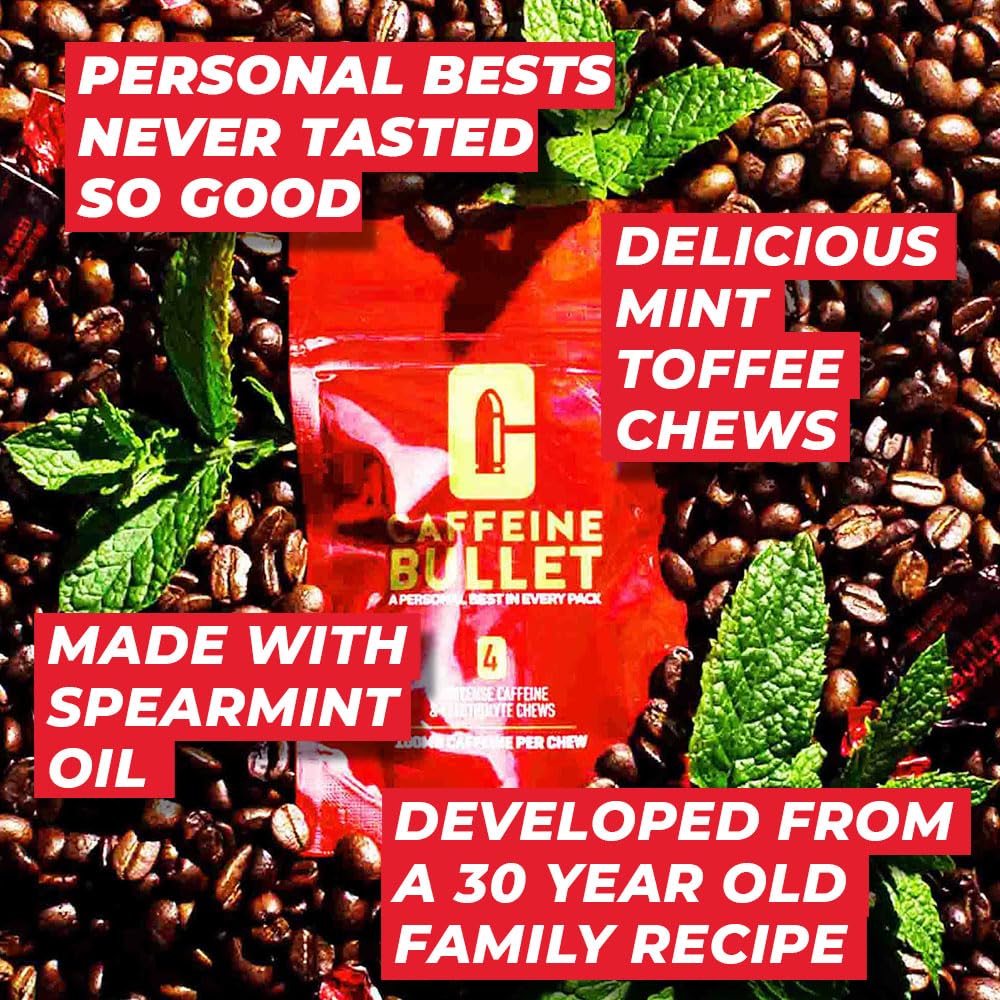 Caffeine Bullet Mint Energy Chews *80 – Faster Boost Than Gels, Tablets and Gum. 100mg per Serving - Sport Science for Running, Cycling, Gaming & Pre Workout Endurance Kick.