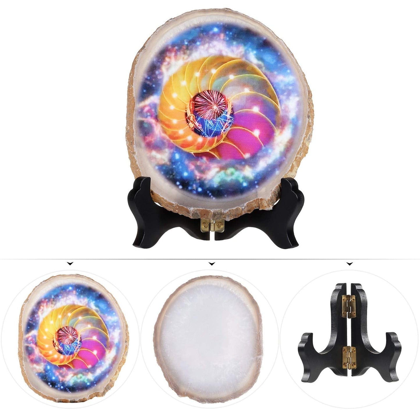 Amogeeli Natural Geode Agate Crystal for Office Home Decor, Prints Arts Decorative Stone with Stand