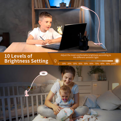 iZELL Desk Lamp, [3 Color Modes & 10 Brightness] LED Reading Light with Clamp, Flexible Gooseneck Book Light for Kids Reading Book in Bed at Night Clip on Table, Headboard, Dorm - 15.8‘’ Black