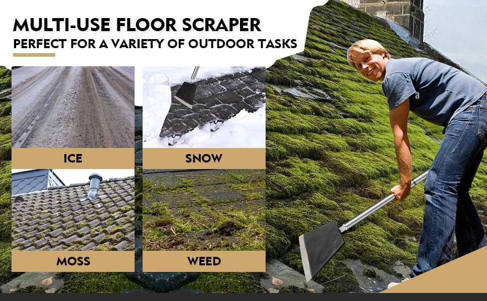 Smarkey Garden Shovel, Floor Cleaning Scraper Tool, Snow Shovel Ice Scraper, 47 inch Weed Removal Tool with 3 Sections Long Handle for Moss,Sidewalks, Driveway Yard Working - Heavy Duty