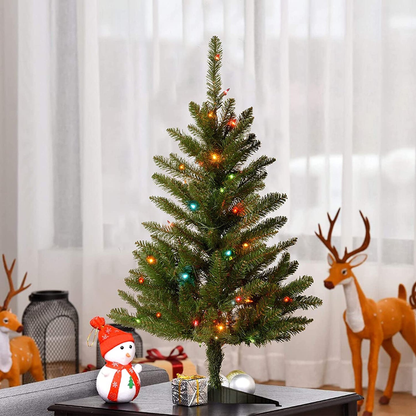 National Tree Company Artificial Pre-Lit Mini Christmas Tree, Green, Kingswood Fir, Multicolor Lights, Includes Stand, 3 Feet