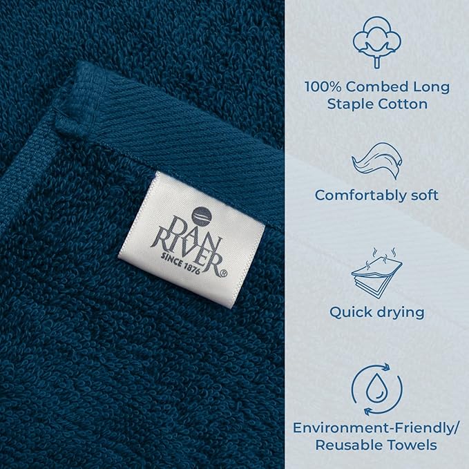 DAN RIVER Bath Towels Set of 4, 27 x 54 Inches, 100% Cotton, Larger & Lighter