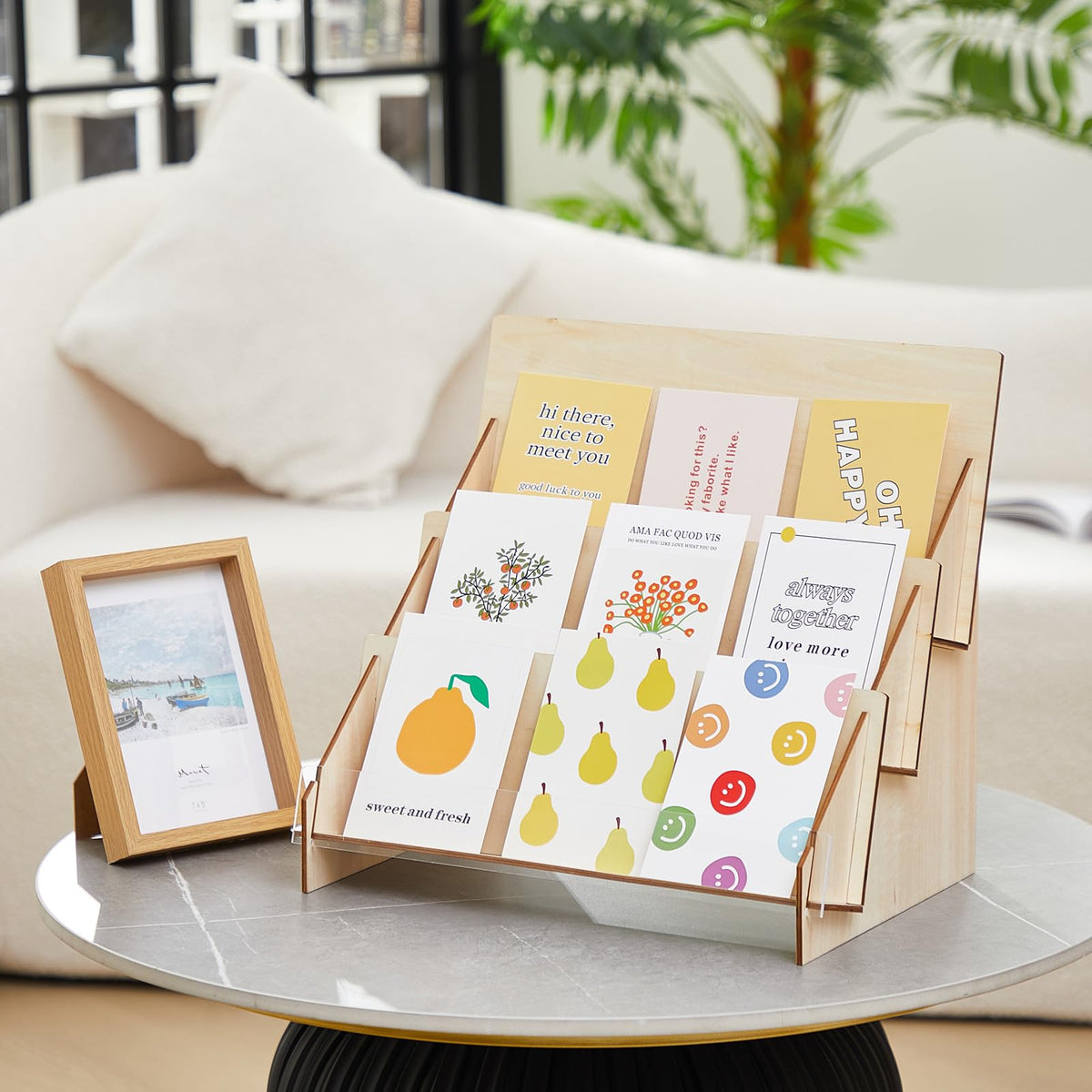 Barydat 2 Pcs Greeting Card Display Stand, 3 Tiered Wooden Multipurpose Portable Rack Holder for Retail Stores, Postcard Brochure Photos Sticker Magazine, Stationery Vendors(13 x 9.6 x 13.2 Inch)
