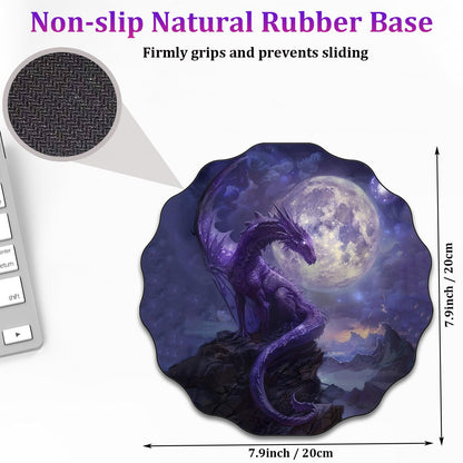 RVHOEZZM Pen Holder and Lace Mouse Mat Set, 2 Compartment Leather Pen Storage Boxes, Makeup Brush Storage Box, Suitable for Office and Home Desk Accessory Storage - Starry Purple Dragon