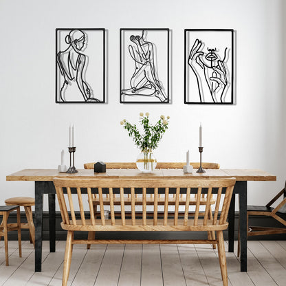 Cindeer 3 Pieces Metal Wall Art Decor 18 Inch Minimalist Modern Abstract Line Home Decor Woman's Body Shape Single Line Wall Art for Kitchen Bedroom Living Room