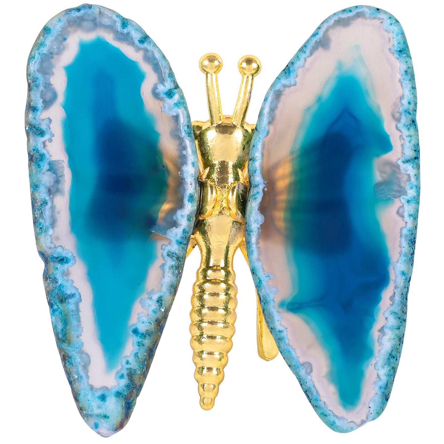 SUNYIK 2PCS Blue Agate Slice Butterfly Stand Figurine, Healing Stone Butterfly Wings Decor for Home Office Table Desktop