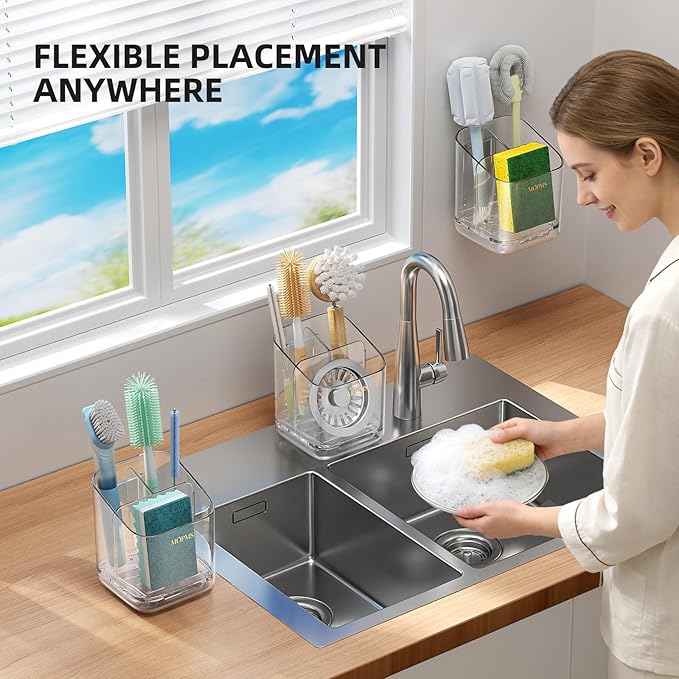 Minimalist Sponge Holder for Kitchen Sink, 3 Slots Sink Caddy