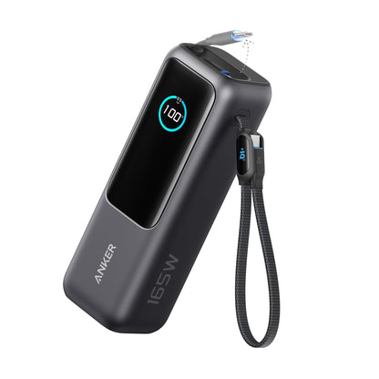 Anker Laptop Power Bank, 25,000mAh Portable Charger with Triple 100W USB-C Ports for Multi-Device Charging, Built-In and Retractable Cables, For iPhone 17/16/15 Series, Samsung, and More