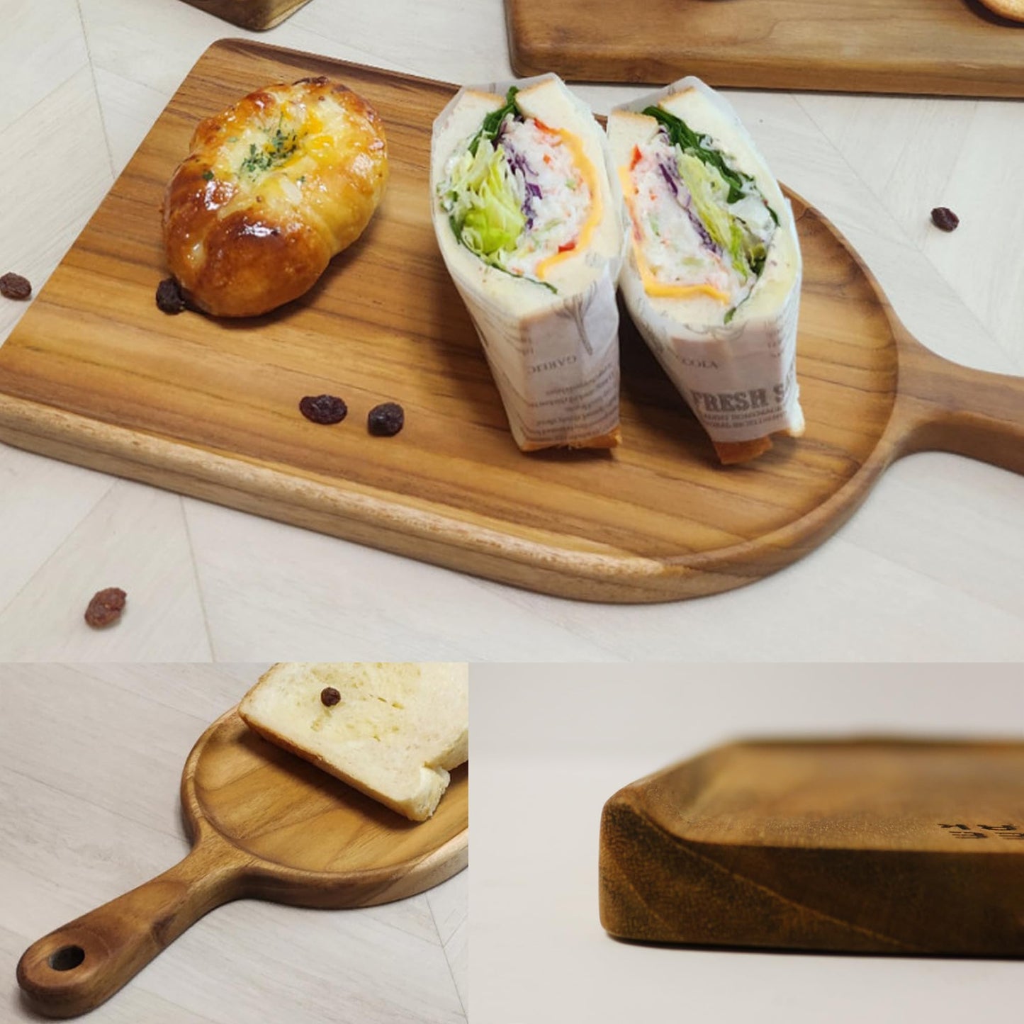 TREE FORK Handmade Teak Wood Decorative Wooden Serving Board Platter Tray Plate, FSC Certified 100% Hand Carved No Glue One Piece, Cheese Charcuterie Tapas Sushi Sashimi Appetizer Baord, Small