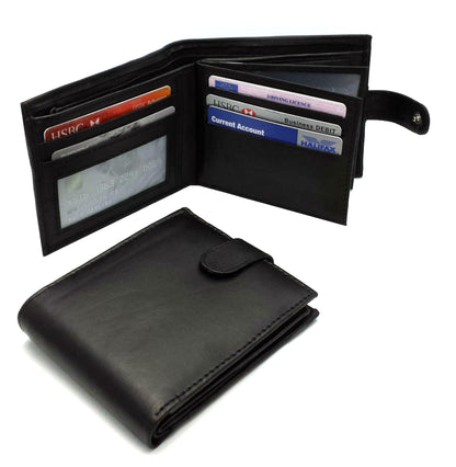 ODS:UK Mens RFID Blocking Safe Soft Leather Tri Fold Wallet Card Slots Id Window and Coin Pocket (Carbon Black)