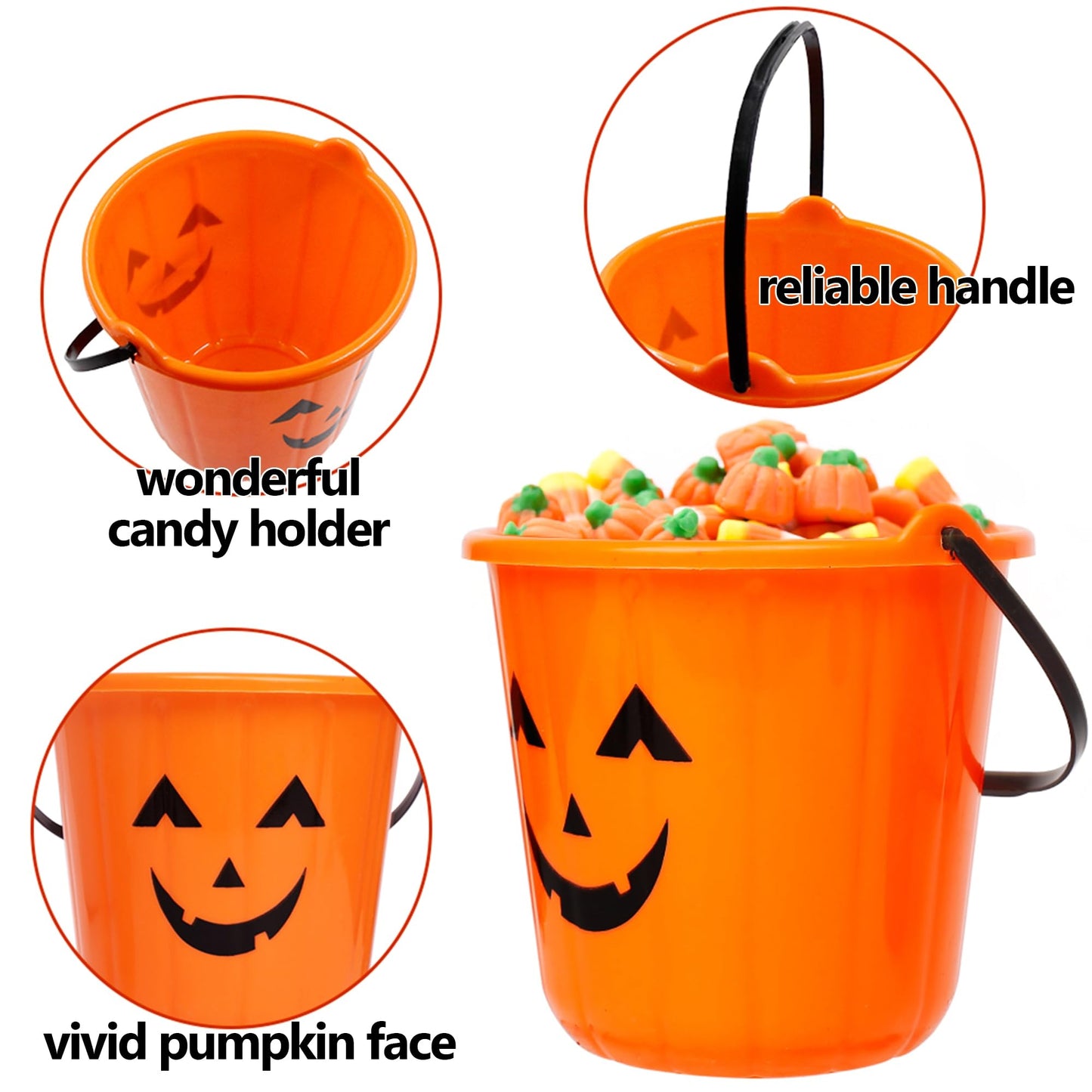 Triumpeek Halloween Pumpkin Trick Treat Buckets, 12 pcs Halloween Jack O Lantern Pails, Trick or Treat Bucket, Portable Plastic Candy Pumpkin Pails