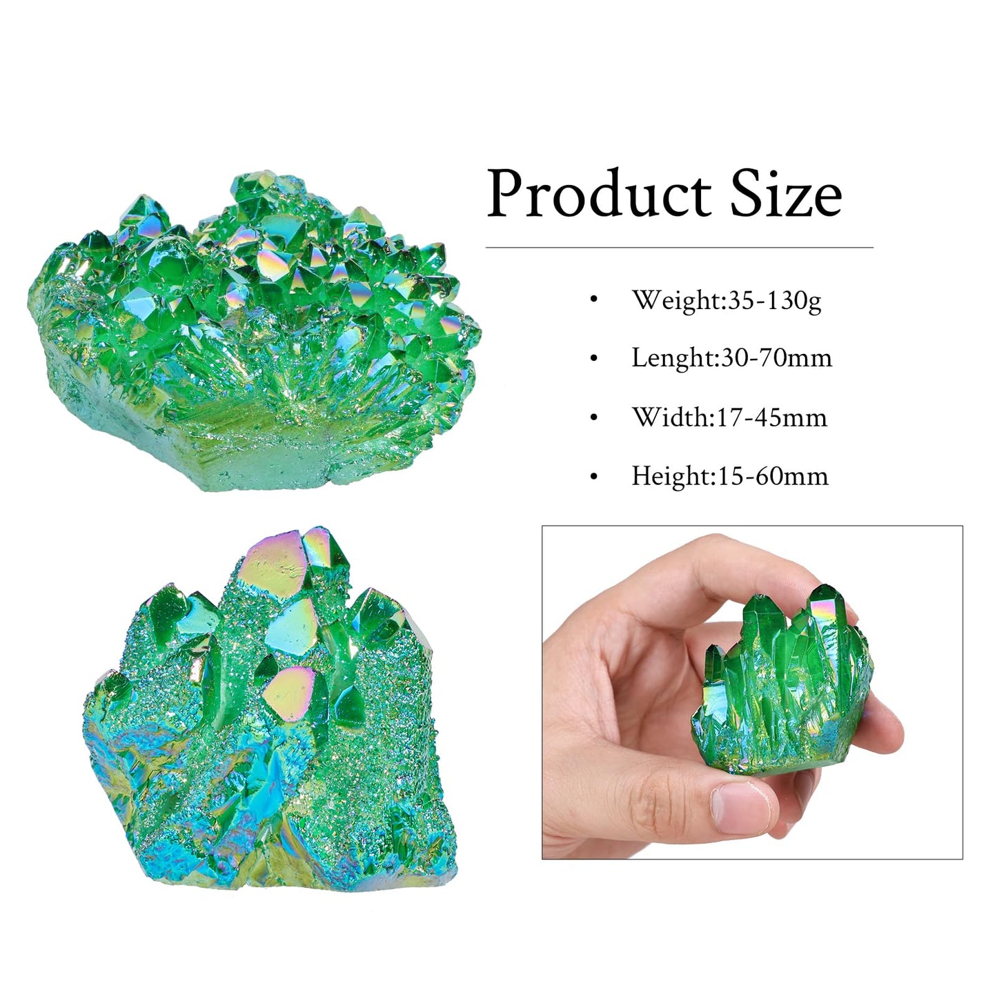 SUNYIK Green Titanium Coated Crystal Cluster,Quartz Drusy Geode Gemstone Specimen Specimen Sphere Figurine(0.2-0.3lb)
