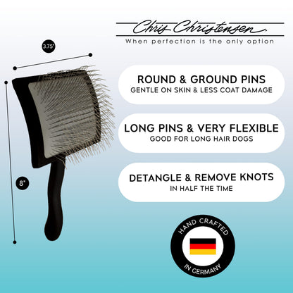 Chris Christensen Groomers Bundle - 000 7.5 in. Greyhound Style Fine/Coarse Buttercomb, Stainless Steel - Big K Slicker Dog Brush Large, Perfect for Doodles, Angled Polished Pins
