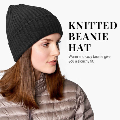 OZERO Winter Beanie Hat for Men and Women: Warm Knit Skull Hat with Thermal Thick Polar Fleece Lining Snow Cap Winter Gifts for Family and Friends - Black