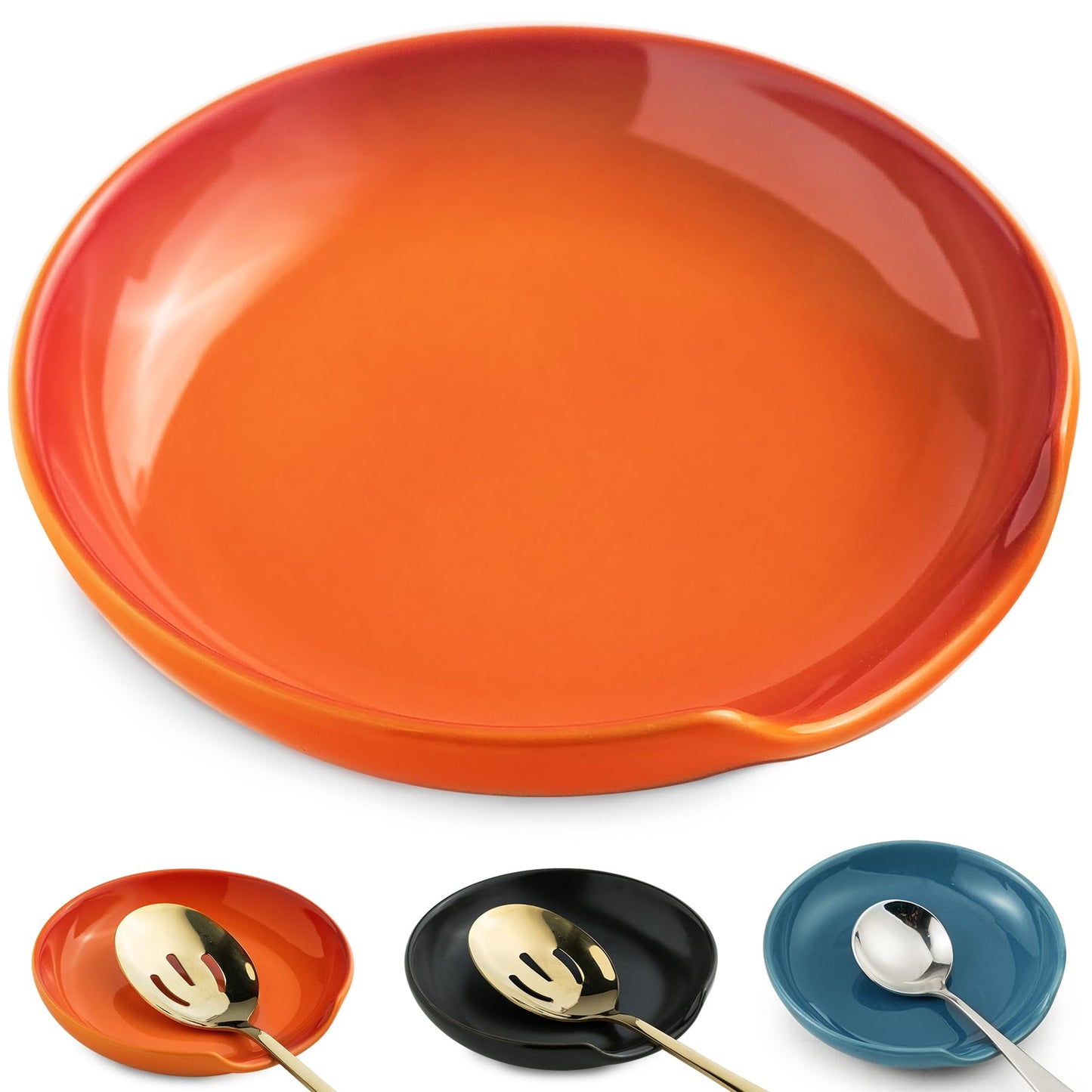 LYEOBOH Spoon Rest for Stove Top, Ceramic Kitchen Spoon Holder, 5 Inch Cute Fall Spoon Rest Cooking Ladles Rest for Spatula, Housewarming, Christmas, Mother's Day Gifts, Orange, PC1