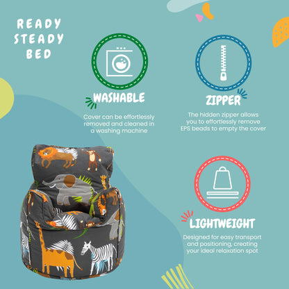 Ready Steady Bed Kids Toddler Armchair | Comfy Children Furniture | Soft Child Safe Seat Playroom Sofa | Ergonomically Designed Bean Bag Chair | Polyester, Cotton | Lightweight (Africa)