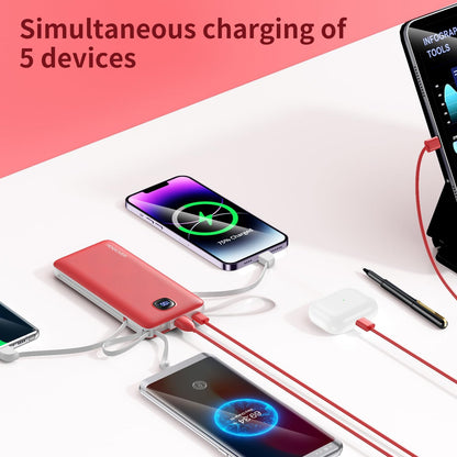 Portable Charger with Built-in Cables&AC Wall Plug,Slim 10000mAh 22.5W Fast Charging Power Bank,5 Output 2 Input USB-C External Battery Pack Compatible with iPhones,Samsung,Android, etc