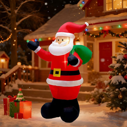 Glory Island 7 FT Christmas Inflatable Santa Claus Holding Gifts Bag, Blow Up Santa Claus with LED Lights, Lighted Christmas Decor for Yard, Indoor Outdoor Yard Garden Christmas Decoration
