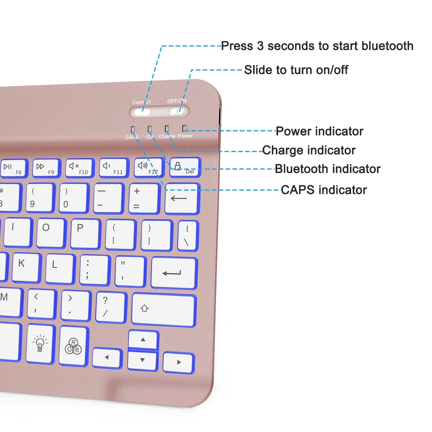 OMOTON Bluetooth Keyboard, Backlight Wireless Rechargeable Keyboard for iPad, iPad Pro, iPad mini, iPad Air with Illuminated LED (White)