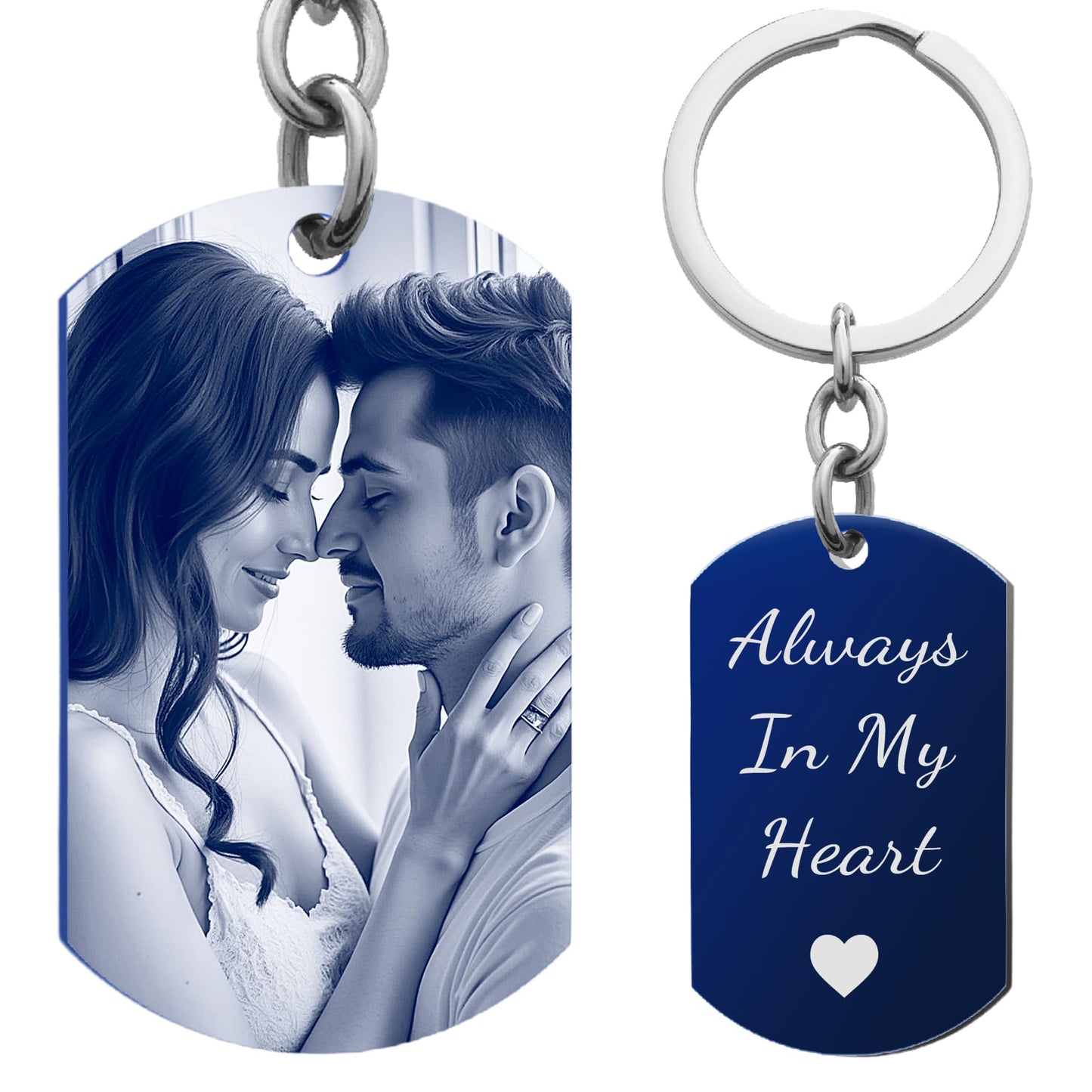 Queenberry Custom Keychain with Picture Date Personalized Photo Key chain Christmas Gift for Men Boyfriend Handmade - Blue