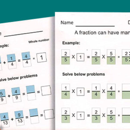 Channie's Visual One Page A Day Level 1 Divisions & Fractions Workbook Grade 3-5, Math Workbooks for Kids, Easy Tear-Off Double-Sided Problem Sheets, 2 Pack