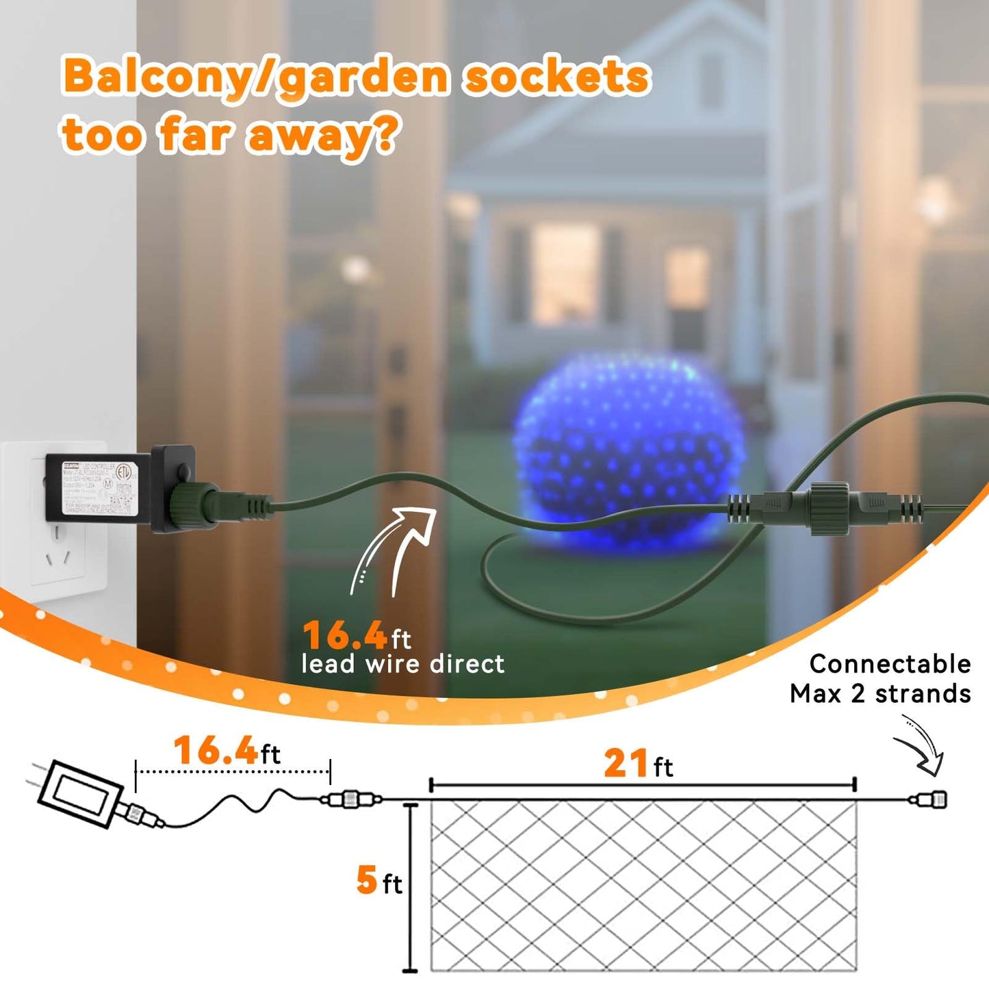 LitHome 21FT x 5FT Christmas Net Lights Outdoor Mesh Lights, 360 LED Christmas Blue Net Light for Bushes Connectable, 8 Modes Giant Mesh Light Waterproof Green Wire for 4th of July Tree Garden Decor