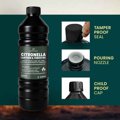 CUQOO 1L Scented Citronella Oil for Garden Burners - 2 Pack Insect-Repelling Torch & Lantern Oil Outdoor Use, Garden Citronella for Tiki Torches, Burners & Lamps, Patios, BBQs, Camping