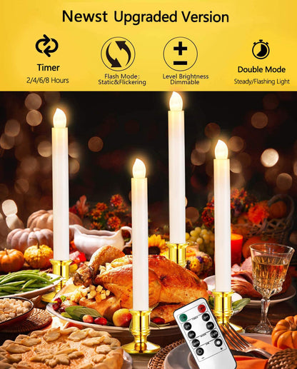 YAUNGEL Window Candles, 10 Pack LED Battery Operated Christmas Candles for Windows with Remote Timer Electric Flameless Candle Lights with Candle Holders Suction Cups for Christmas Decorations