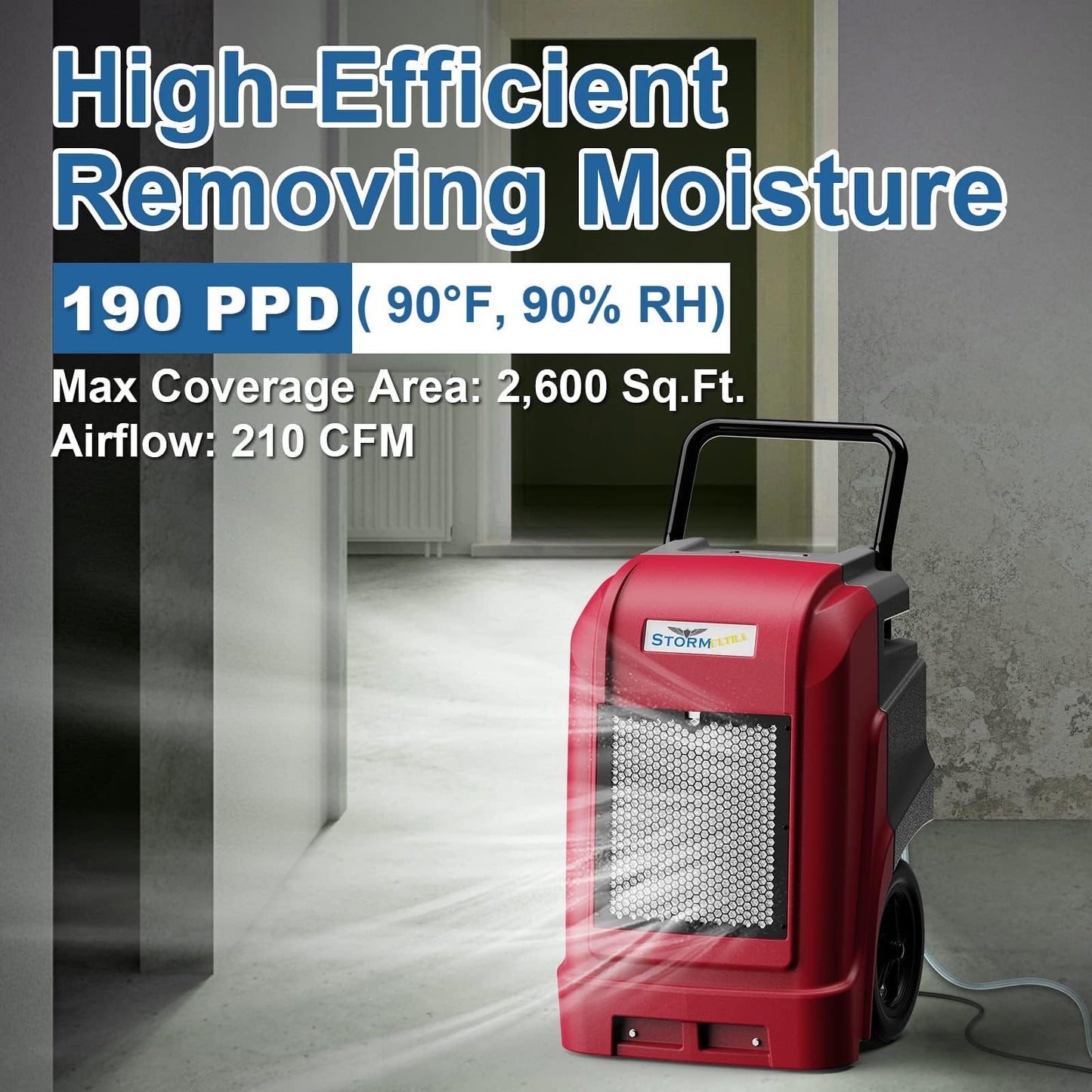 ALORAIR 190 PPD LGR Commercial Dehumidifier with Pump & Drain Hose, Smart APP Control up to 2,600 Sq.Ft Industrial Dehu for Home, Water Damage Restore, Basements, Job Sites, 6 Years Limited Warranty