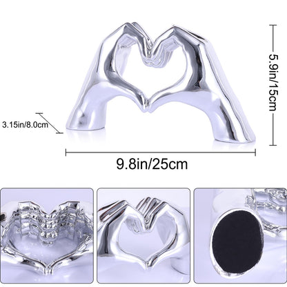 Silver Heart Hands Sculpture , Love Centerpieces Aesthetic Statue and Sculpture Living Room Bedroom Bookshelf Coffe Table Boho Wedding Accents Decorations, Knick Knacks Home Decor for Shelves para