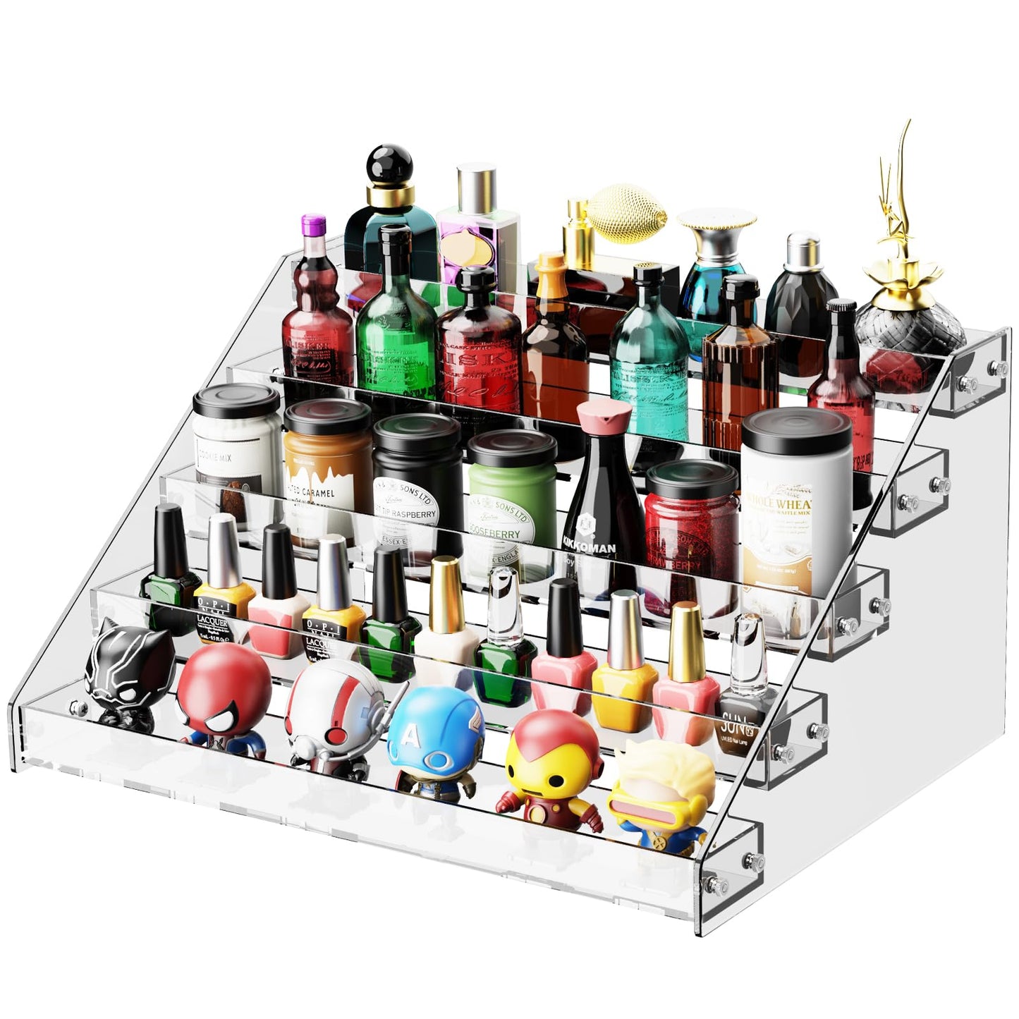 HUITAI Acrylic Display Shelf,Risers Display Stands,Perfume Organizer,Cupcake Stand,Tiered Display Stand,Sticker Display,Card Stands For Display,Card Display Stand,Figure Display，Spice Rack(5 Tier)