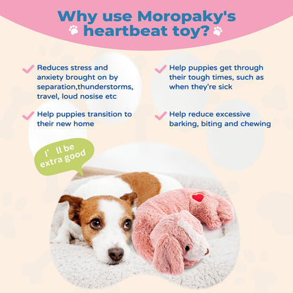 Moropaky Heartbeat Toy Puppy Heartbeat Stuffed Toy for Dog Calming Aid, Heartbeat Puppy Toy for Pets Anxiety Relief, Dog Comfort Toy for Behavioral Aid Crate Training, Puppy Essential