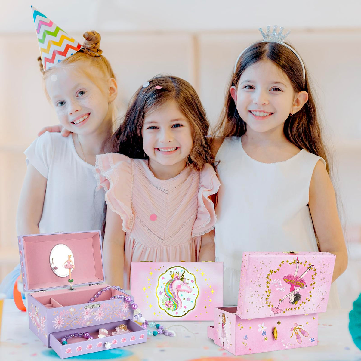 hombrima Music Jewellery Box with Drawer Necklace Bracelet, Musical Jewelry Storage Case with Spinning Ballerina Gift Set for Kids Girls Children Daughter (Pink Horse)