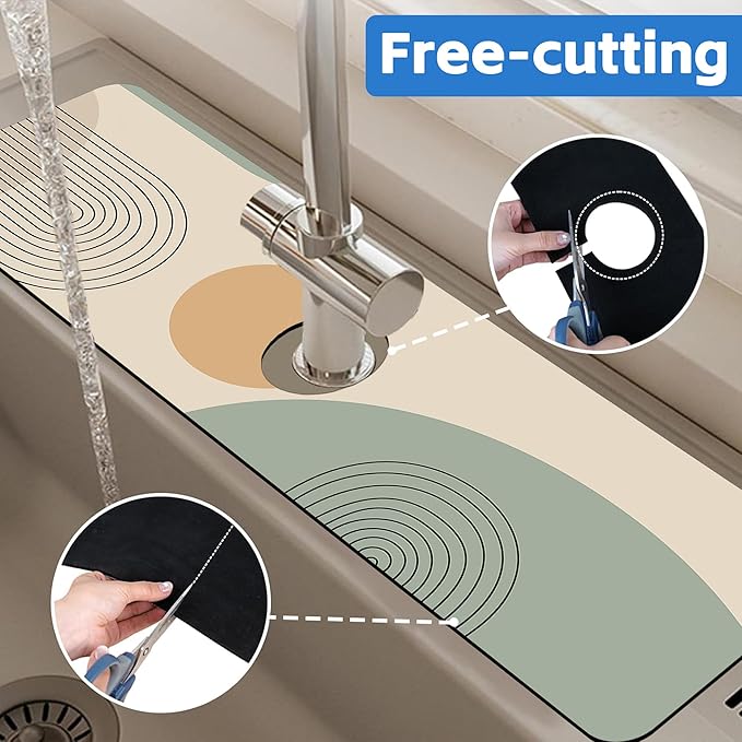 Abstract Minimalistic Geometric Kitchen Sink Splash Guard Mat Absorbent Fast