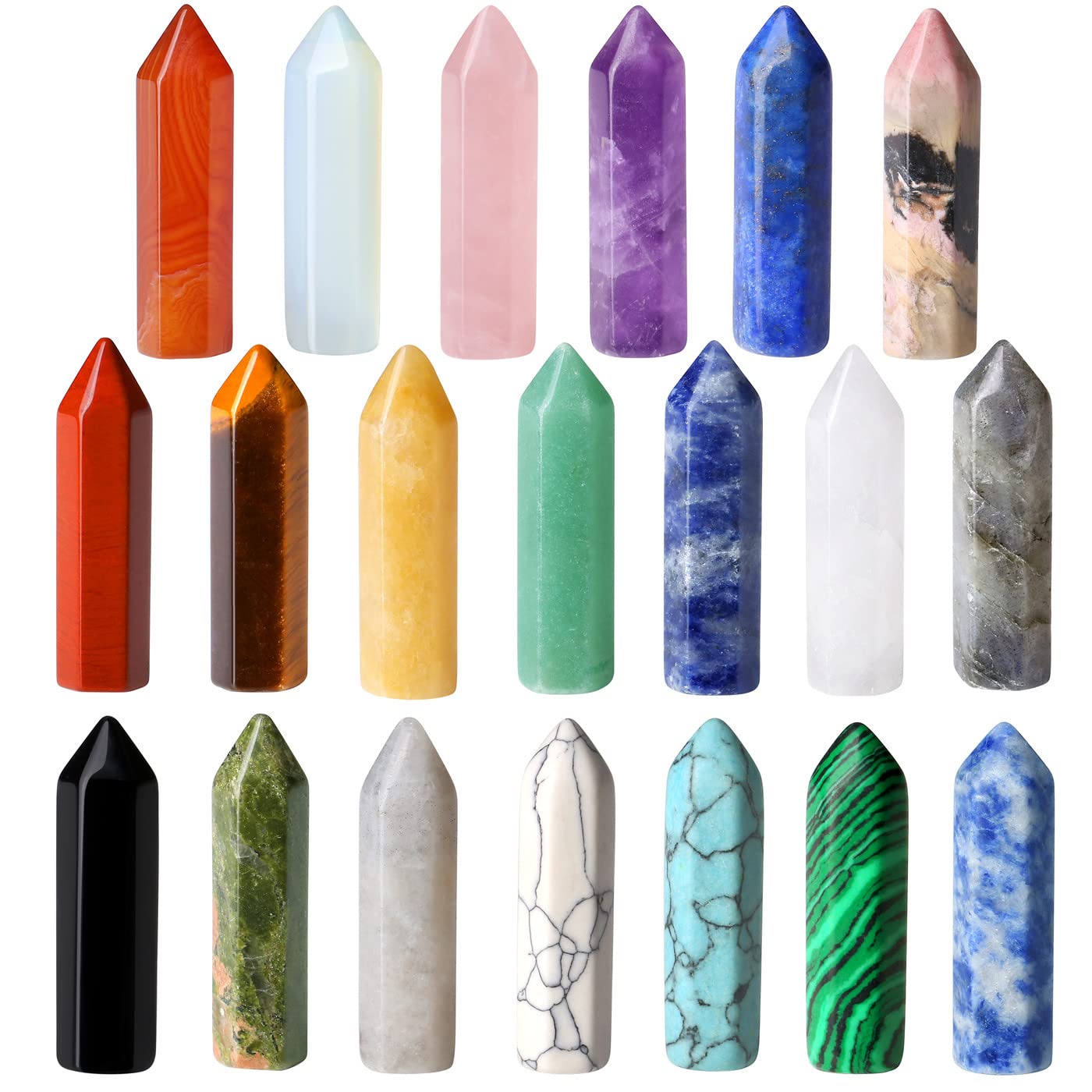QINJIEJIE 20 PCS Healing Crystals Stones Sets Wands Bulk Natural Pocket Amethyst Crystal Rose Quartz Assorted Pointed Reiki Gemstones Polished Energy Meditation Chakra Mother's Day Gifts for Women