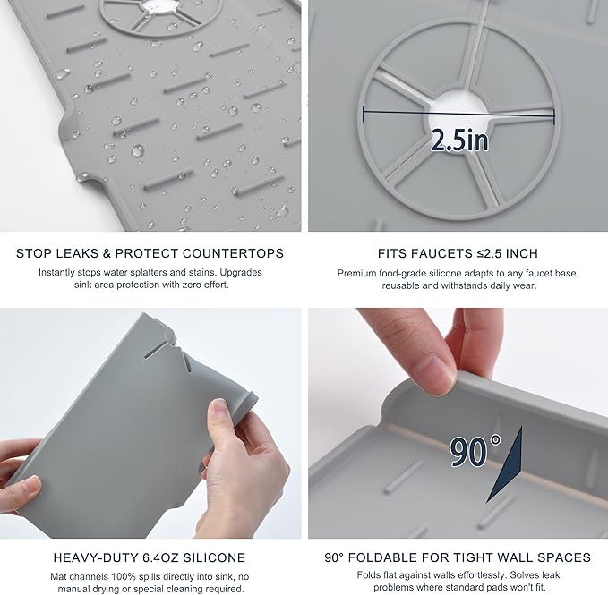 Kitchen Faucet Sink Splash Guard, Silicone Faucet Water Catcher Mat – Sink