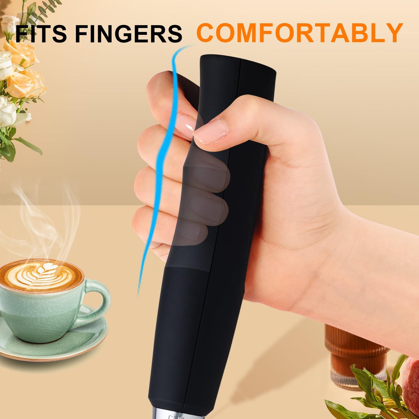 YUSWKO Black Handheld Milk Frother Wand for Coffee, Rechargeable Electric Whisk with 3 Heads 3 Speeds Drink Mixer Coffee Frother For Latte, Cappuccino, Hot Chocolate, Egg