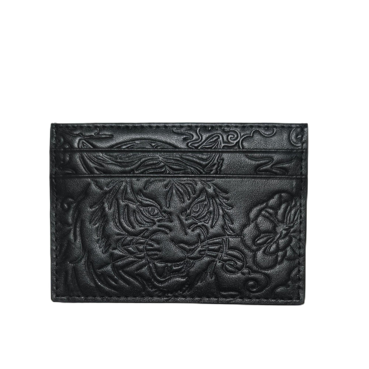 Avery's Boutique Genuine Leather Slim Card Holder – Minimalist Unisex Wallet with Elegant Embossed Pattern, RFID Blocking Card Holder for Men & Women (Le Tigre, Noir)