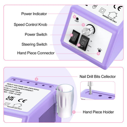 20000RPM Electric Nail Drill Professional Nail File Drill Acrylic Nails Kit for Manicure Gel Nail Polish Remover with 1 Pack of Sanding Bands(Pink)