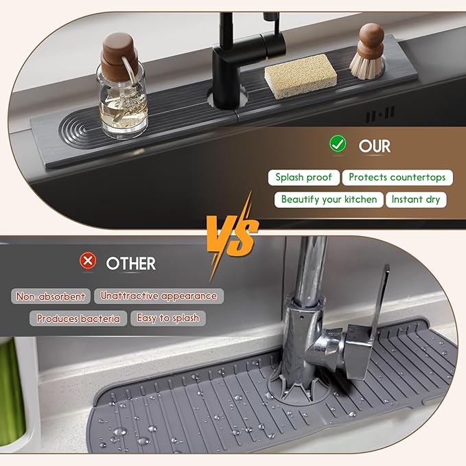 Faucet Mat for Kitchen Sink, Diatomite Quick Drying Tray, 15.8 Inch Kitchen