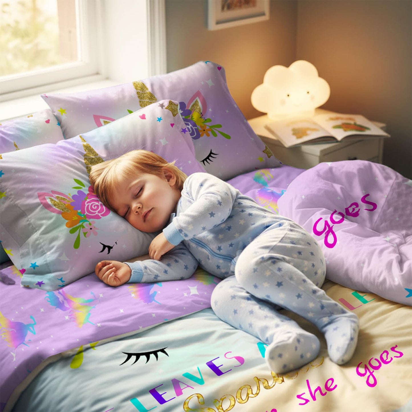 Mfmiudole Unicorn Twin Bedding Sets for Girls, 6 Piece Bed in a Bag, 3D Unicorn Comforter Set for Girls & Boys with Comforter Sheets, Pillowcases & Shams, Lightweight, Breathable, Easy Care