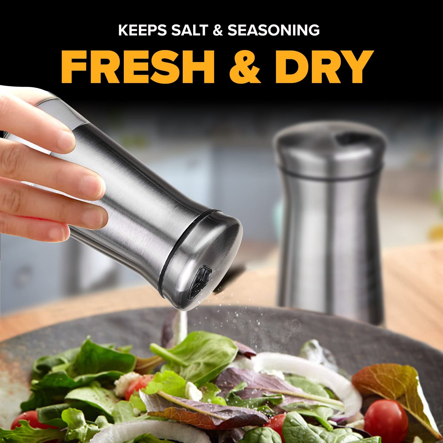 Salt and Pepper Shaker Set, Stainless Steel & Glass Spice Shakers, Adjustable Pour Holes, Refillable Salt & Pepper Dispensers for Kitchen & Dining Table Set of 2 Bottles